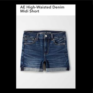 AE High-Waisted Denim Midi Short, dark wash, sz 6